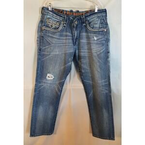 Men's Rock Revival Nikola Alt Straight Jeans Size 38/31 Relaxed Distressed